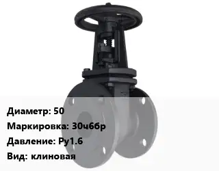Задвижка чугунная канализационная 50 30ч6бр Ру16 клиновая